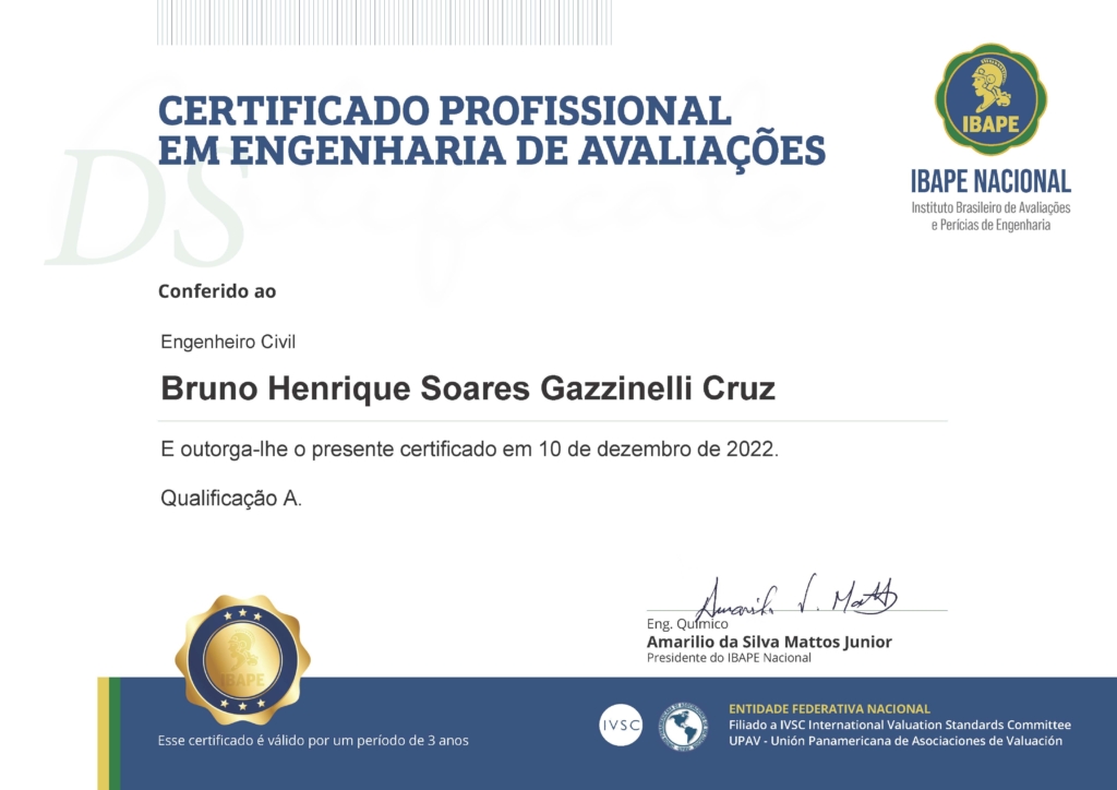 Certificação Profissional em Engenharia de Avaliações - Bruno Henrique Soares Gazzinelli Cruz